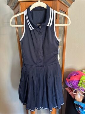 Navy Sleeveless Polo Tennis Dress with White Trim